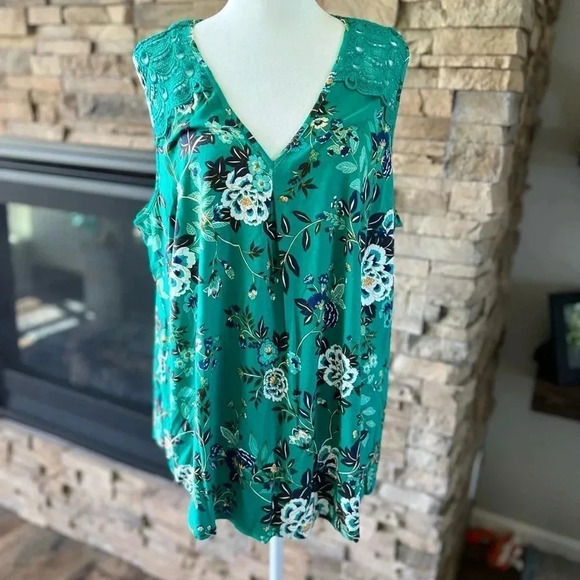 NWT Daniel Rainn Floral Lace Sleeveless Tank Green Size 2X - Picture 2 of 8